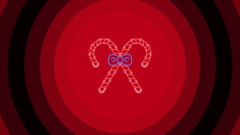 animation of candy canes at christmas over red circles