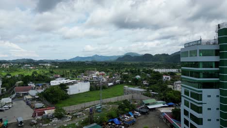 Establishing-Aerial-Drone-shot-of-Tropical-Town-Center-of-Virac,-Catanduanes,-Philippines