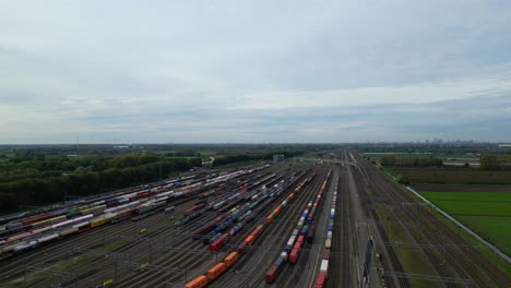 flying over kijfhoek station classification yard in southeast of rotterdam, netherlands