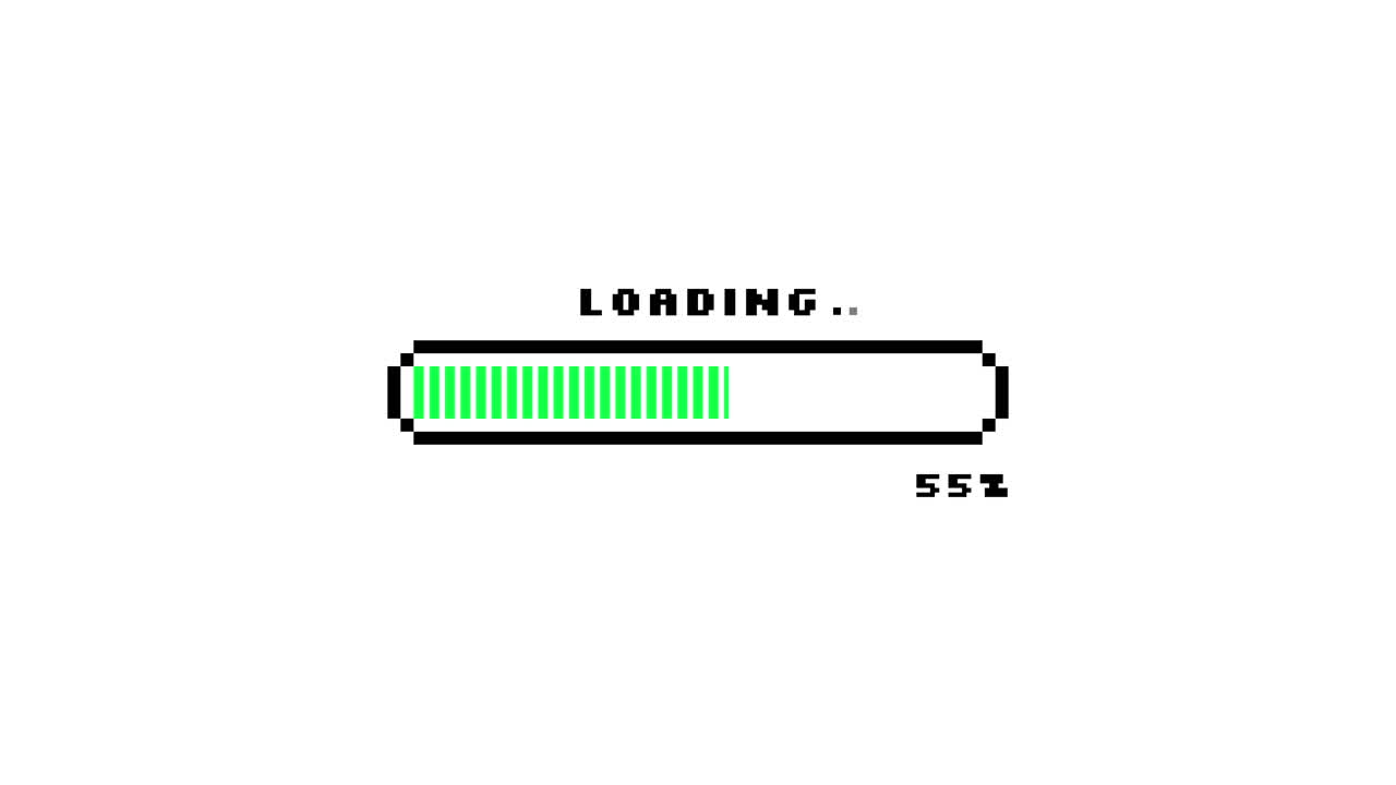Retro Pixel Art Loading Bar Progressing on White Background