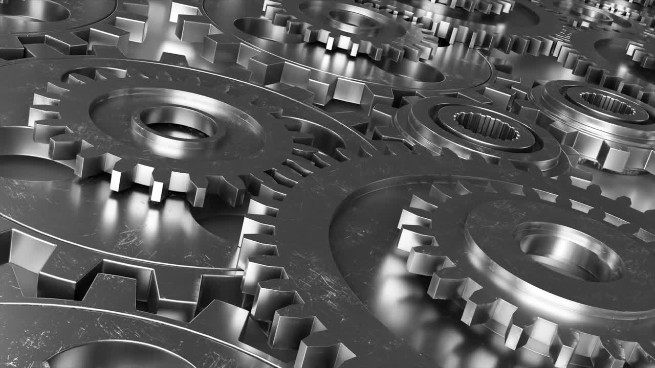 video de fondo industrial con engranajes. animación en 3d.