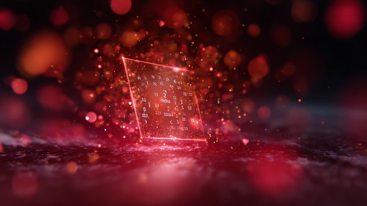 A Glowing Calendar Surrounded by Radiant Particles in a Dark Atmosphere, Capturing the Essence of Time and Transitioning Moments through Visual Magic