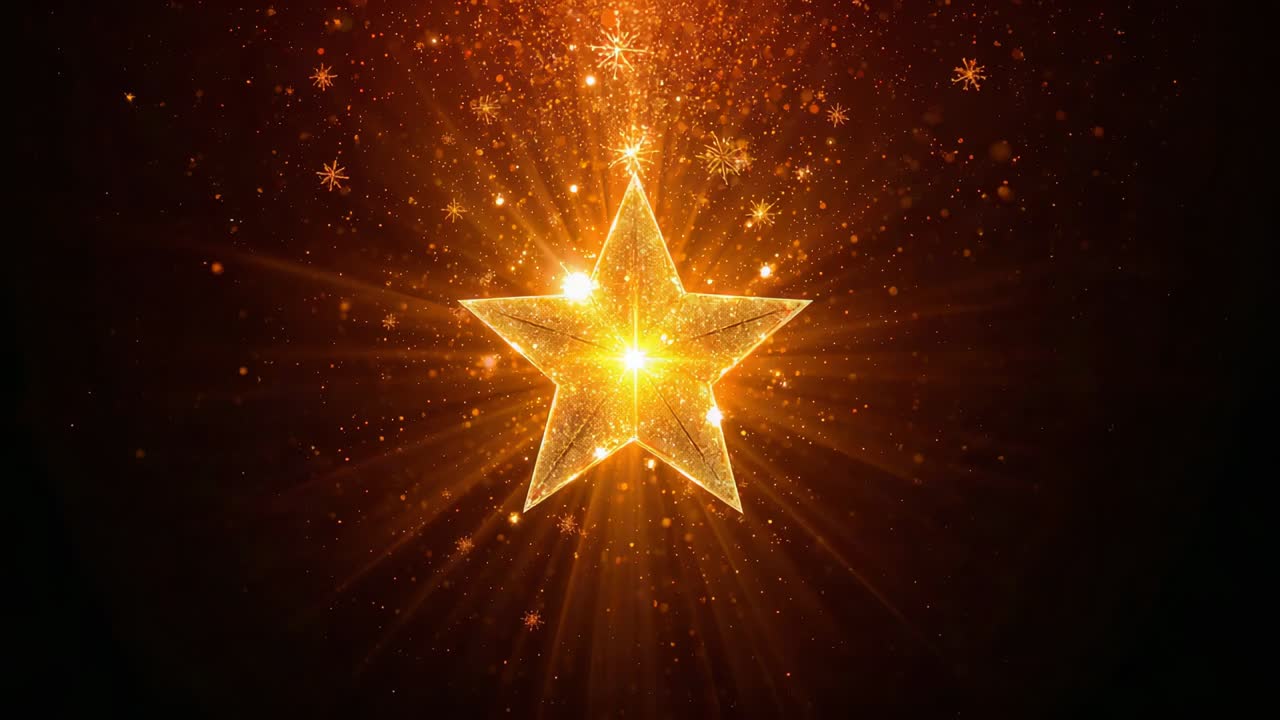 Bursting light forming five-pointed star in dark for festival making lit core rays sparks pinpricks