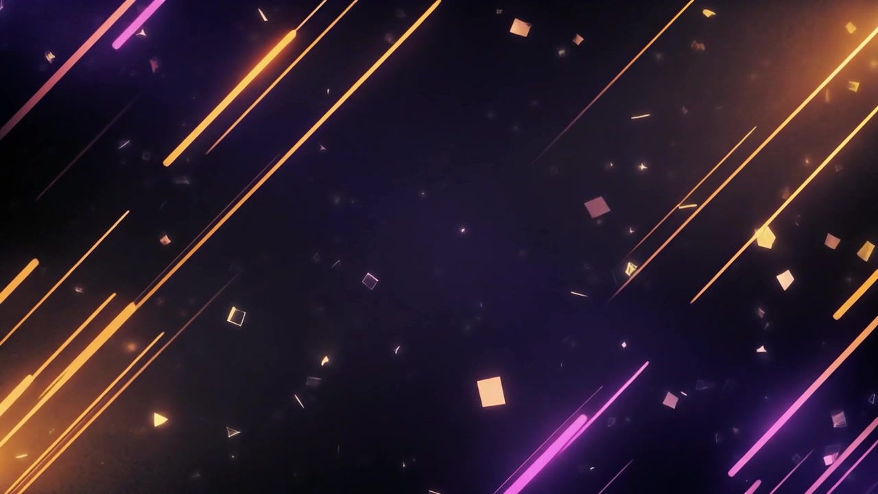 Abstract Motion Background with Glowing Neon Lines and Floating Geometric Shapes
