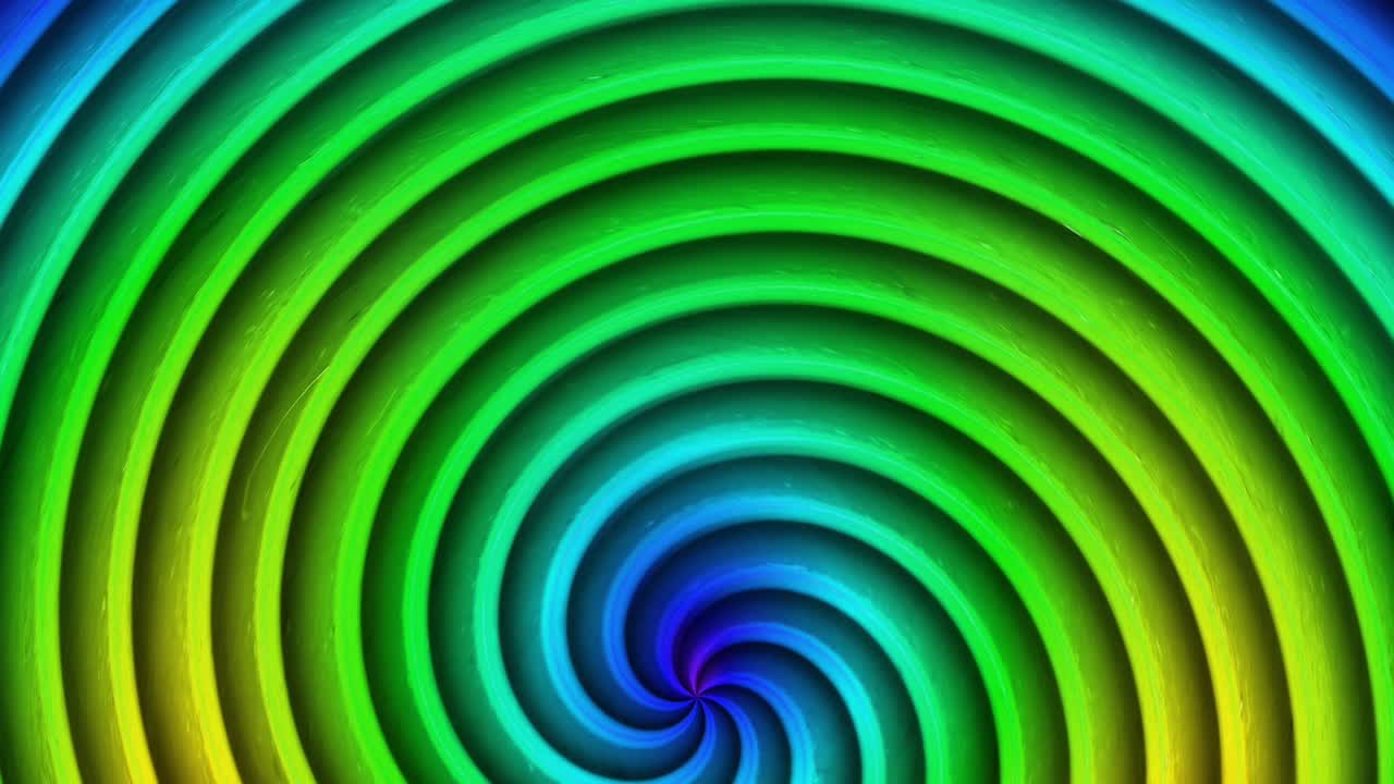 빛나는 녹색 배경에서 최면 나선형 회전