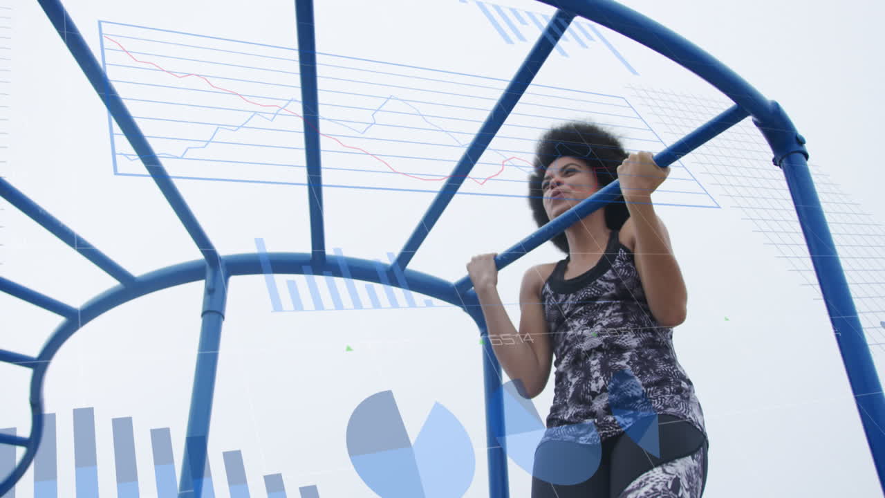 animación del procesamiento de datos sobre la mujer afroamericana ejercitando