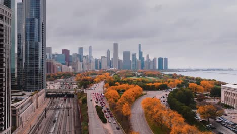 chicago lake shore drive looking north from soldier field aerial