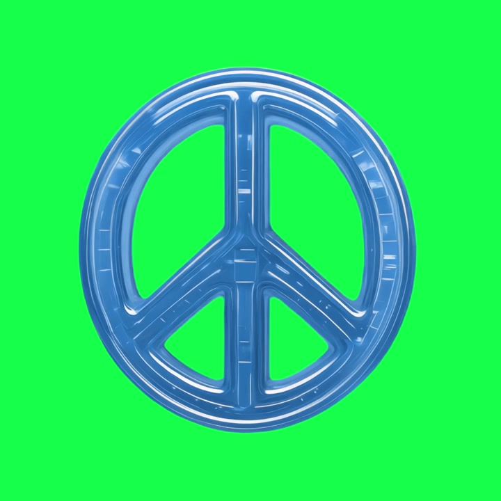 3D Blue Translucent Peace Sign Rotating on Green Screen