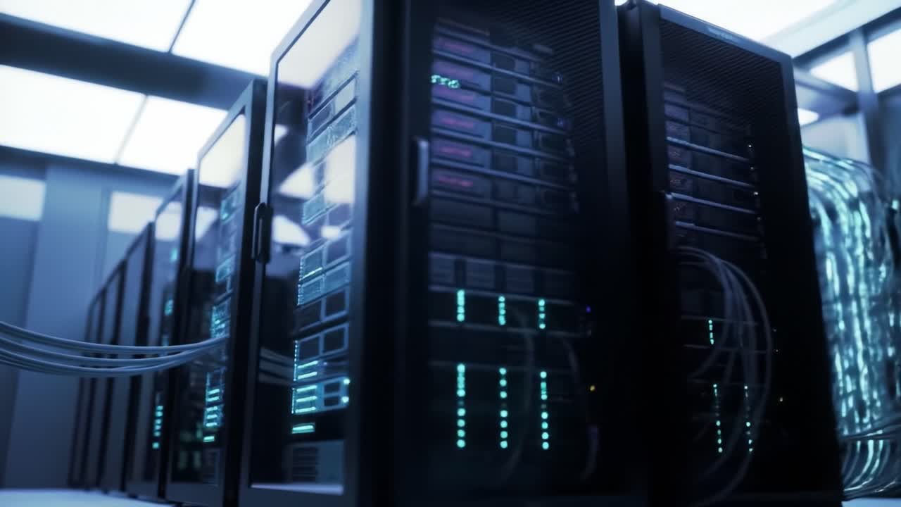 Modern Data Center with Server Racks and Network Cables