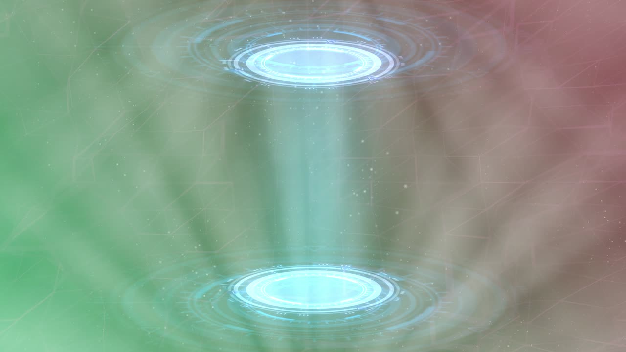 다채로운 하이테크 배경의 두 ui 또는 hud 원, 그것은 텔레포트 개념 - 추상 3d 4k 60fps 애니메이션