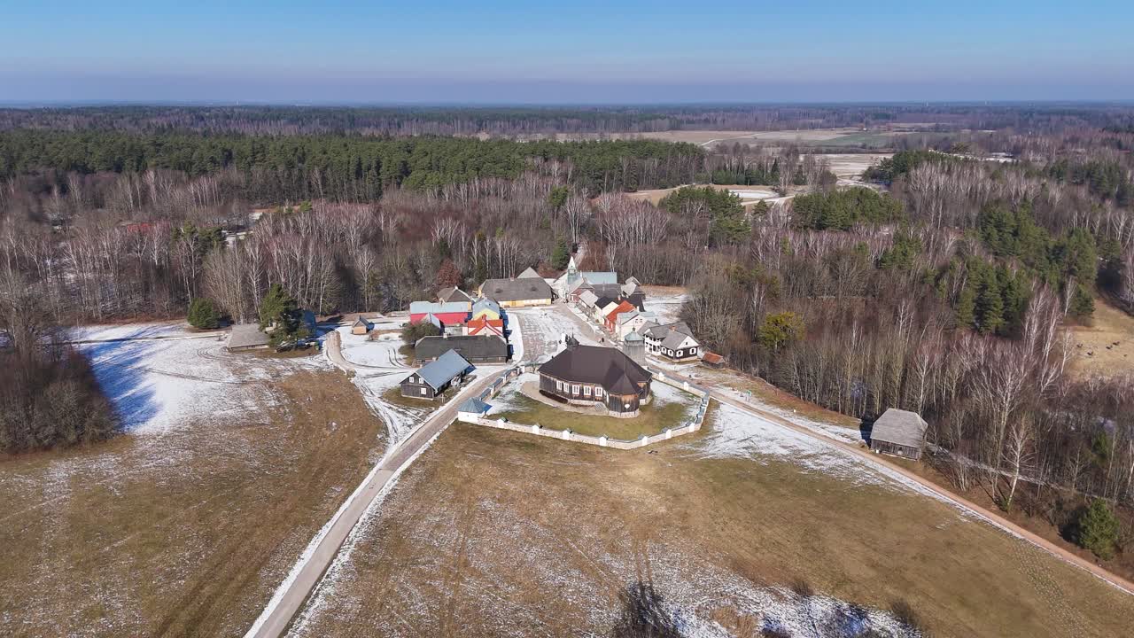 Small old town of Rumsiskes in Lithuania, aerial view