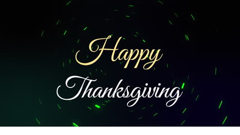swirling green and black animation with happy thanksgiving text in festive style