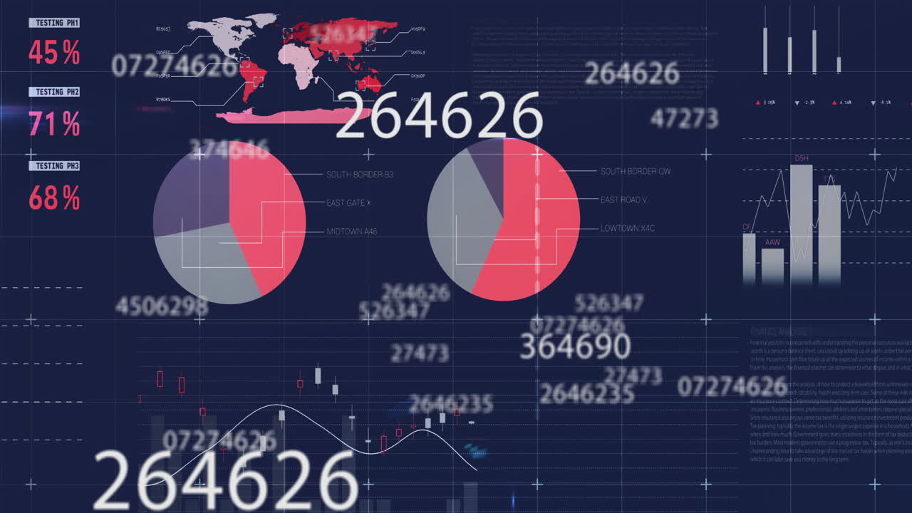 어두운 배경에서 금융 데이터 처리의 애니메이션