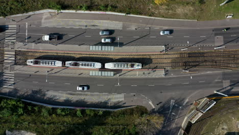 aerial view budapest capitol city, tram station