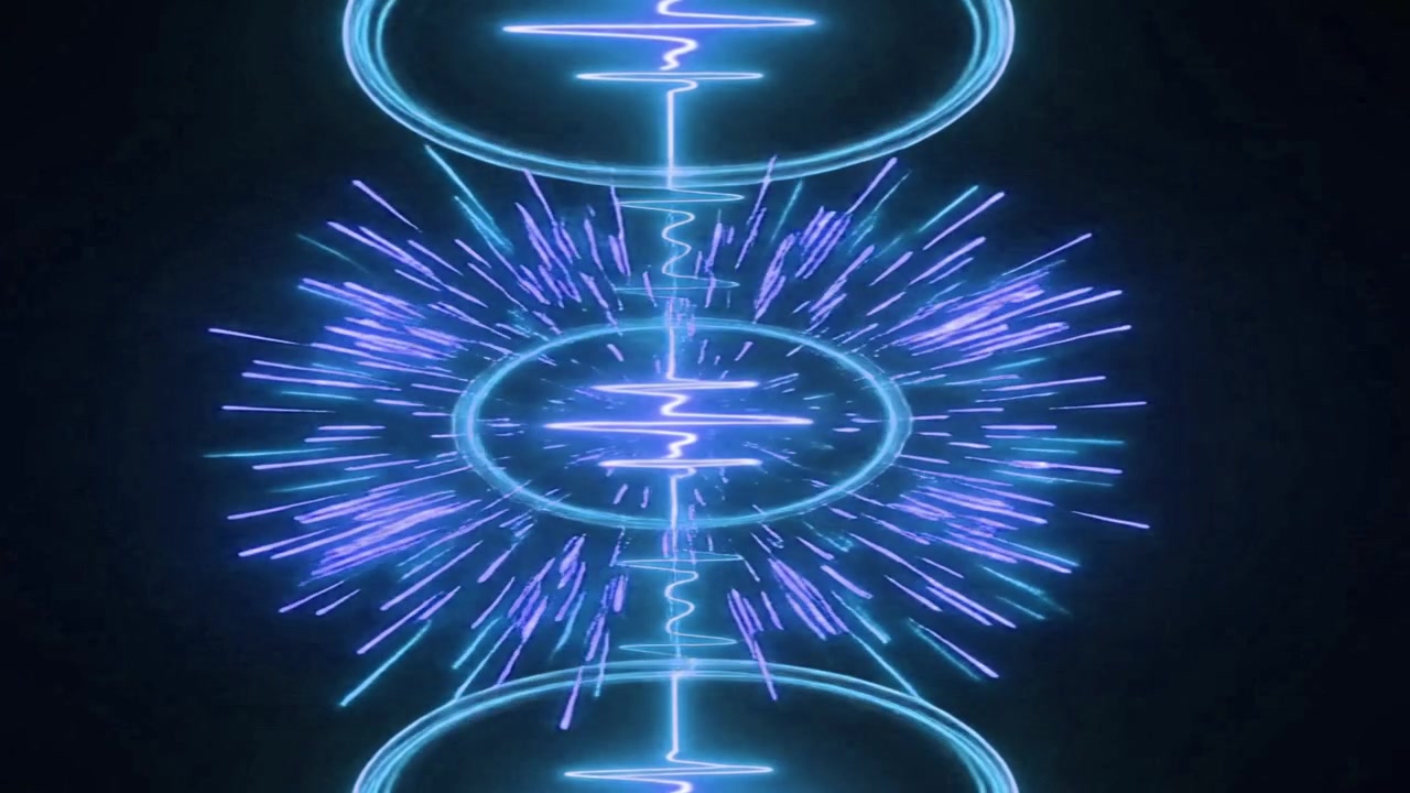 Abstract Neon Blue Sound Wave Visualization with Light Burst