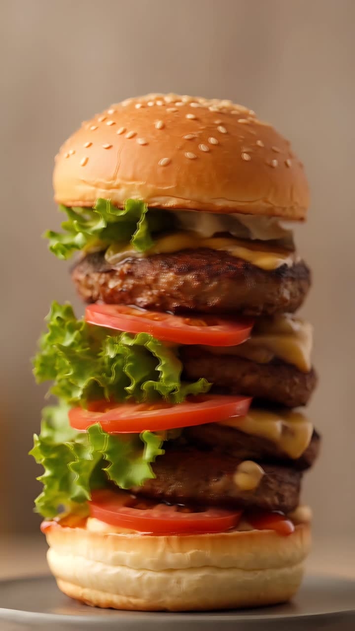 Hamburger Succoso Primo Piano Sfondo Bokeh 4K