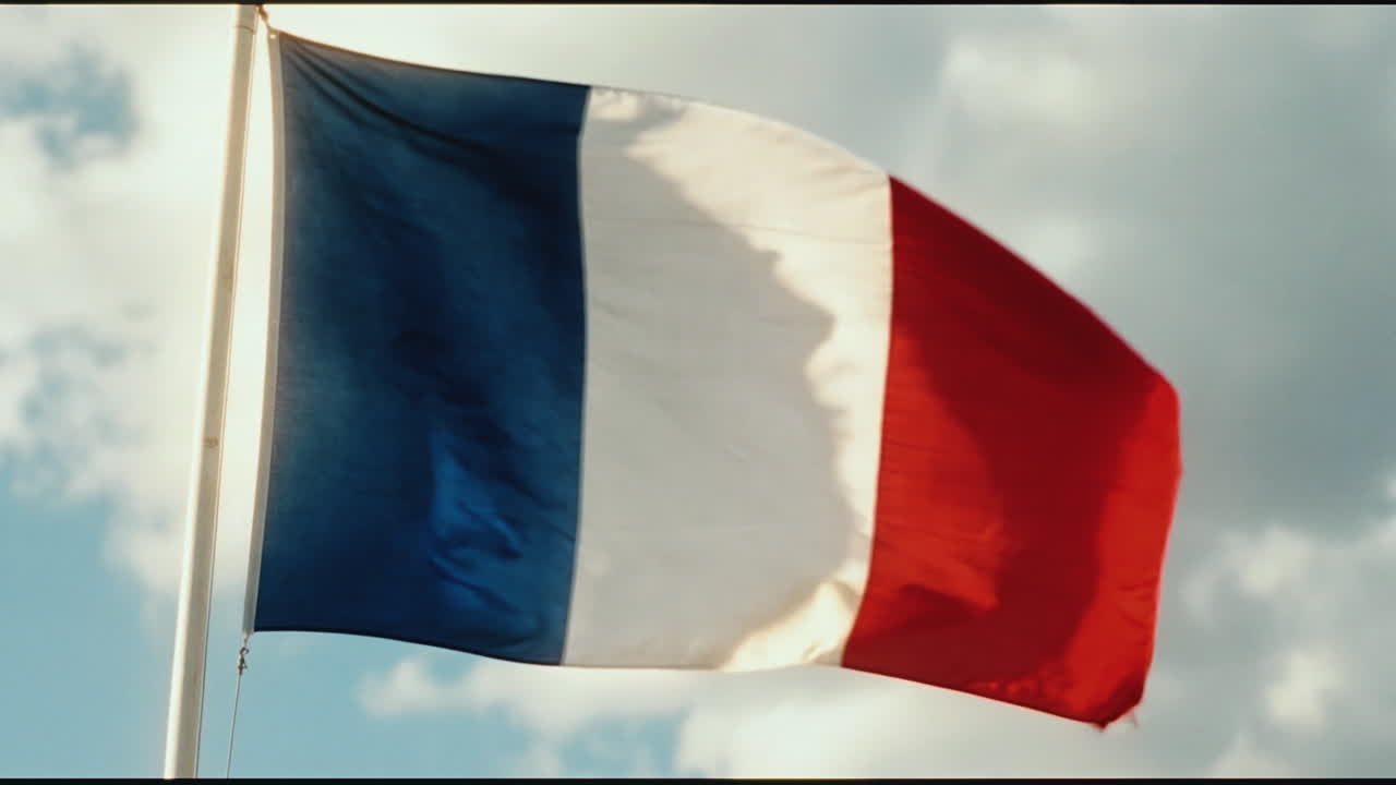 Bandiera francese che sventola contro un cielo nuvoloso