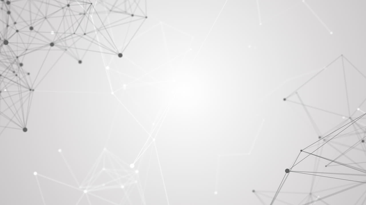 Connecting points and lines. Polygonal geometric shapes on an abstract background. Copy space for text. Black and white looped animation.