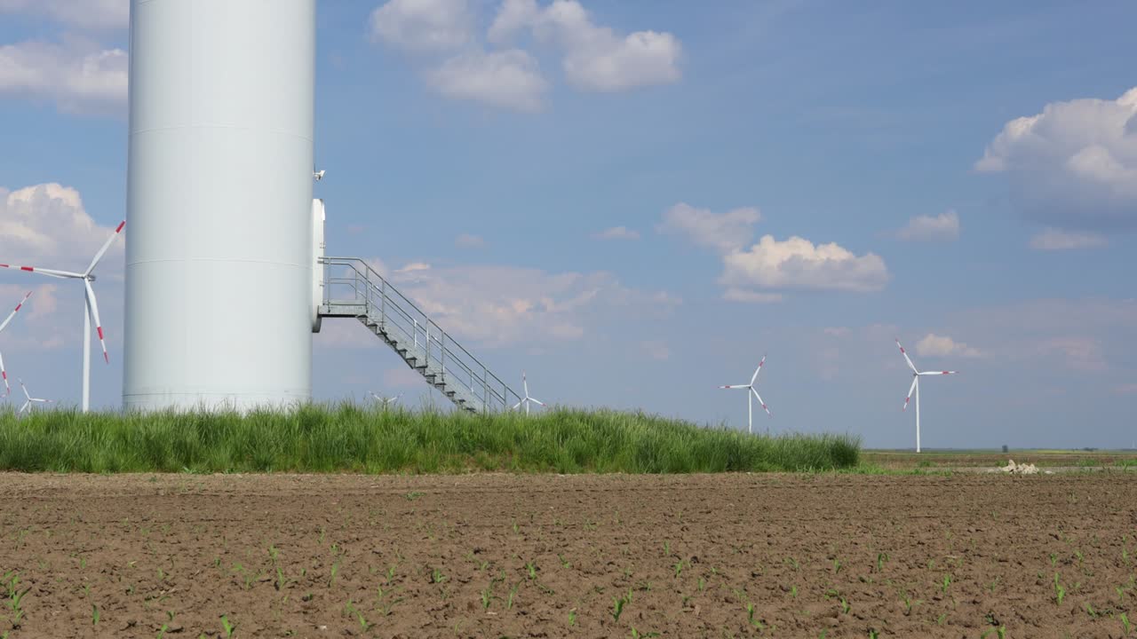 Foothill with door of windmill, wind generators, turbines