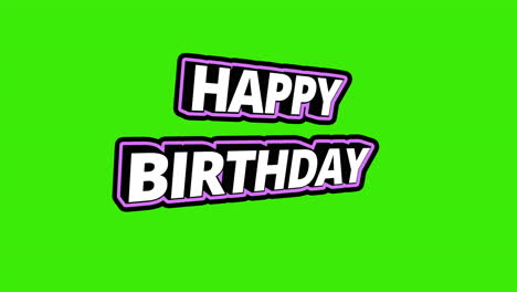 happy birthday 3d bouncy text animation with purple frame and rotating letters - green background