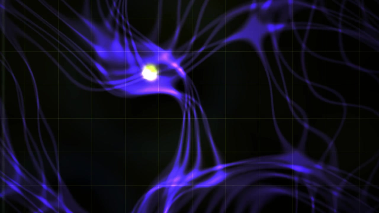 Dynamic Abstract Network of Glowing Purple Lines and Moving Particles