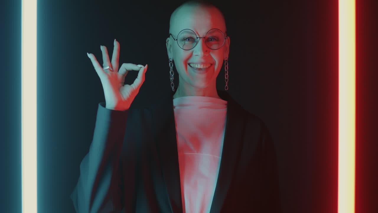 Confident Woman with Neon Lighting