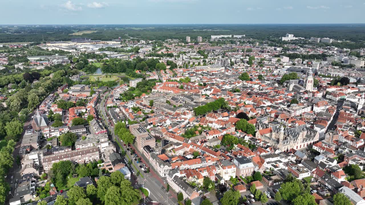 Aerial drone video of Bergen op Zoom, City view.