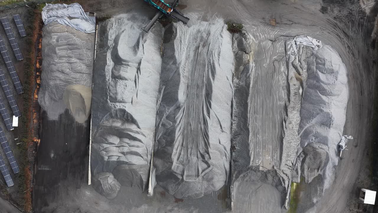 Building supplies sediments distribution center. Drone top down view