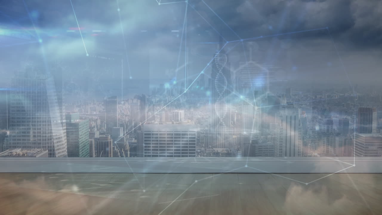 도시 풍경에 대한 연결 네트워크의 애니메이션