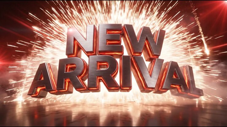 3D New Arrival Text Animation with Red Fireworks and Smoke