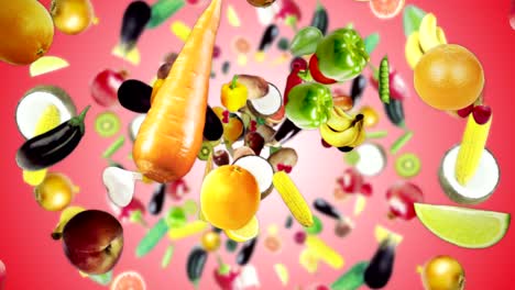 las frutas y verduras que caen anillo de fondo, bucle, con canal alfa