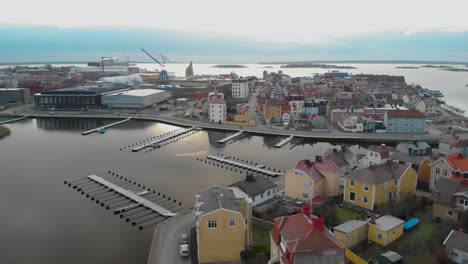 Aerial-View-Of-Picturesque-Houses-On-The-Swedish-Paradise-Island-Ekholmen-In-Karlskrona,-Sweden