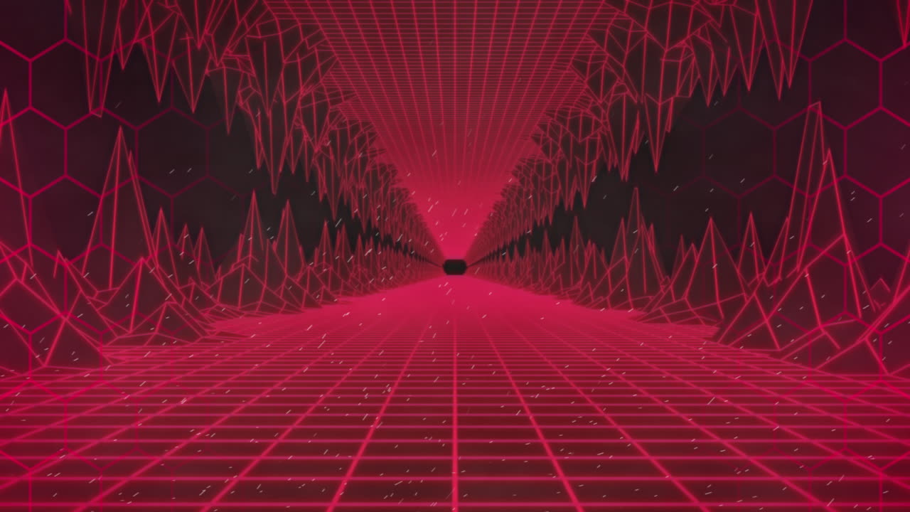 검은 바탕에 있는 빛의 반점과 디지털 터널의 애니메이션