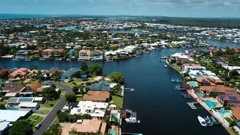 flying above gold coast residential area