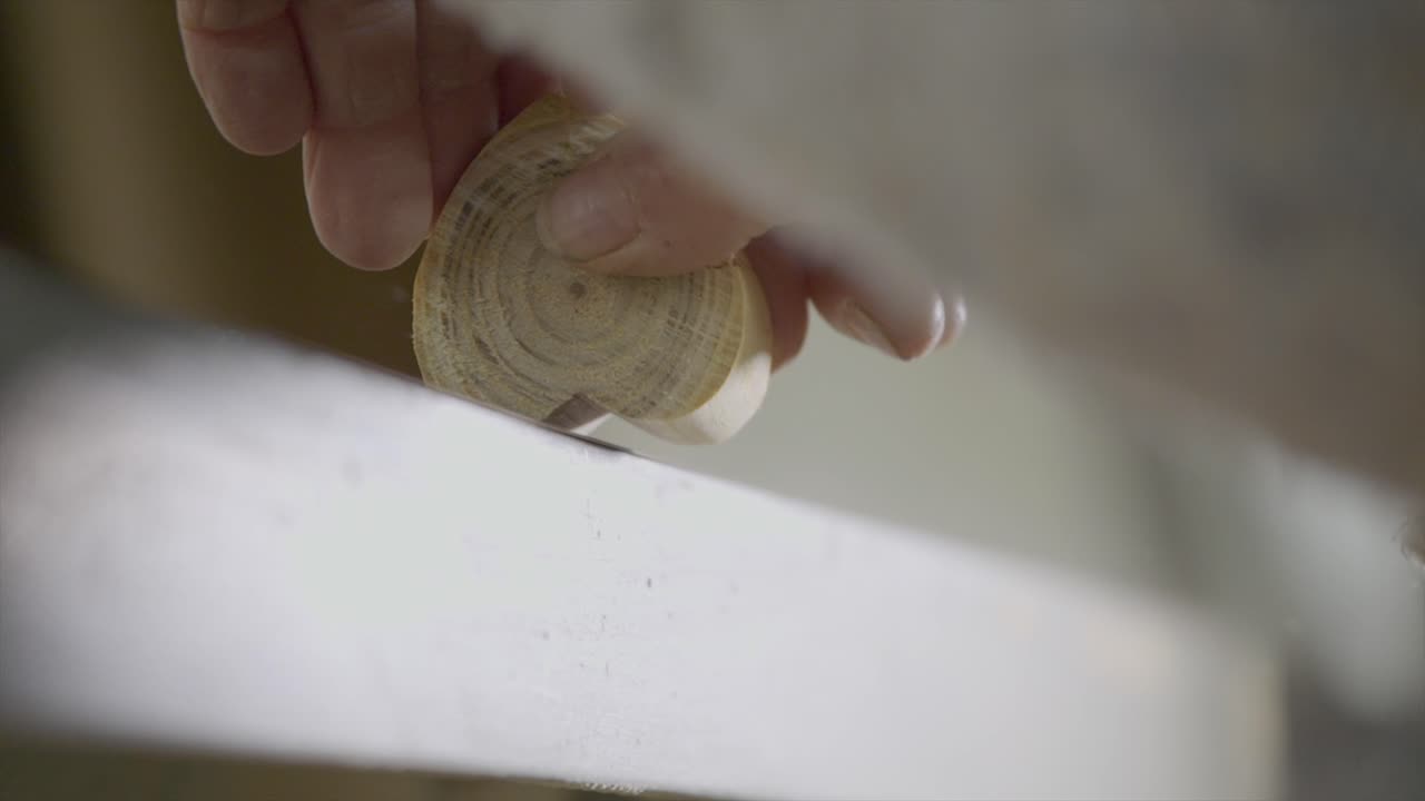 Close Up Of Wood Artisan Shaping Heart From Wood, Artistic Creative Work