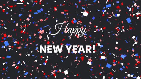 Colorful-confetti-falling-over-Happy-New-Year-text-on-black-background