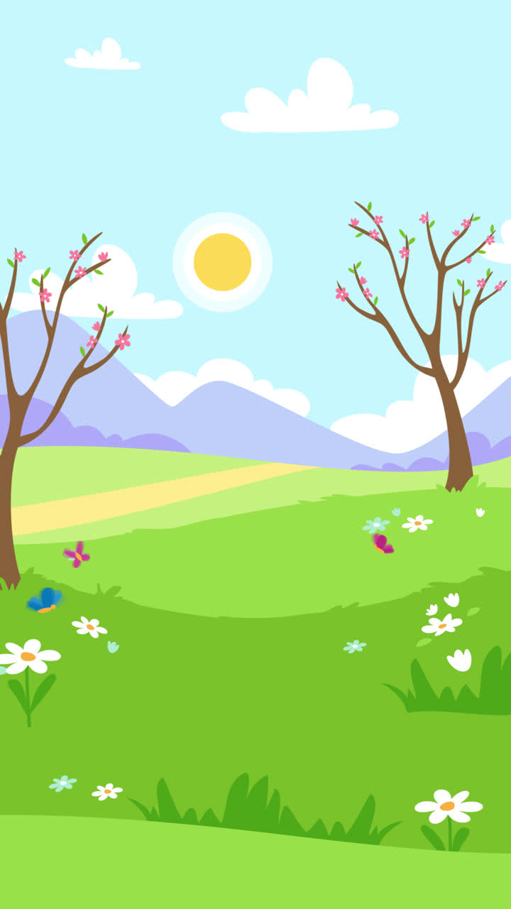 Motion Graphic of Spring landscape with two trees