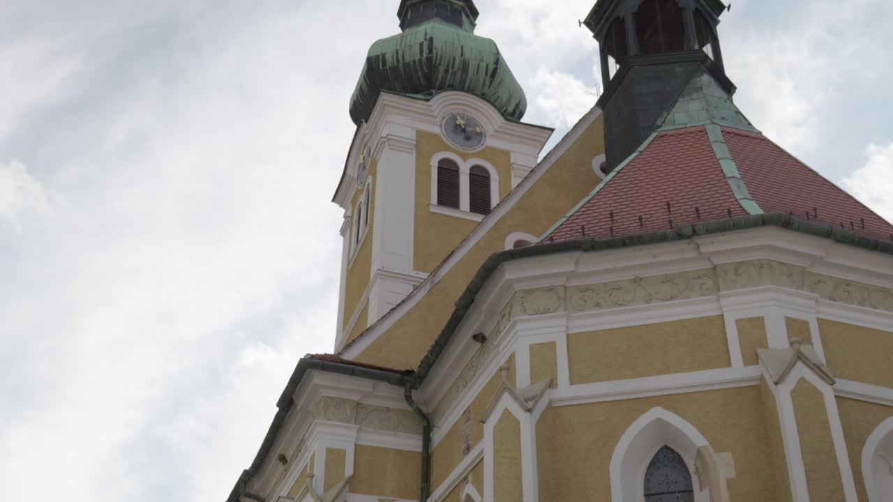 Upward view of baroque church towers