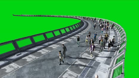 3d people in sci fi tonnel. traffic. concept of future. green screen footage. realistic 4k animation.