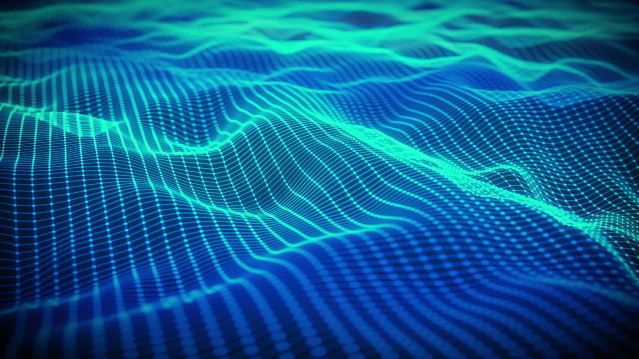 Abstract waving mesh of digital technology background, data center, cloud computing, blockchain, data server, motion of digital data flow 3d render particle