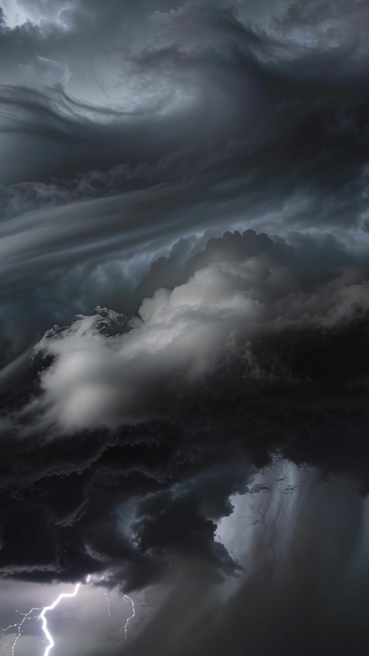Vertical video: Moving low cloud in sky flashing bolt showing rain shaft, veins from warm updraft