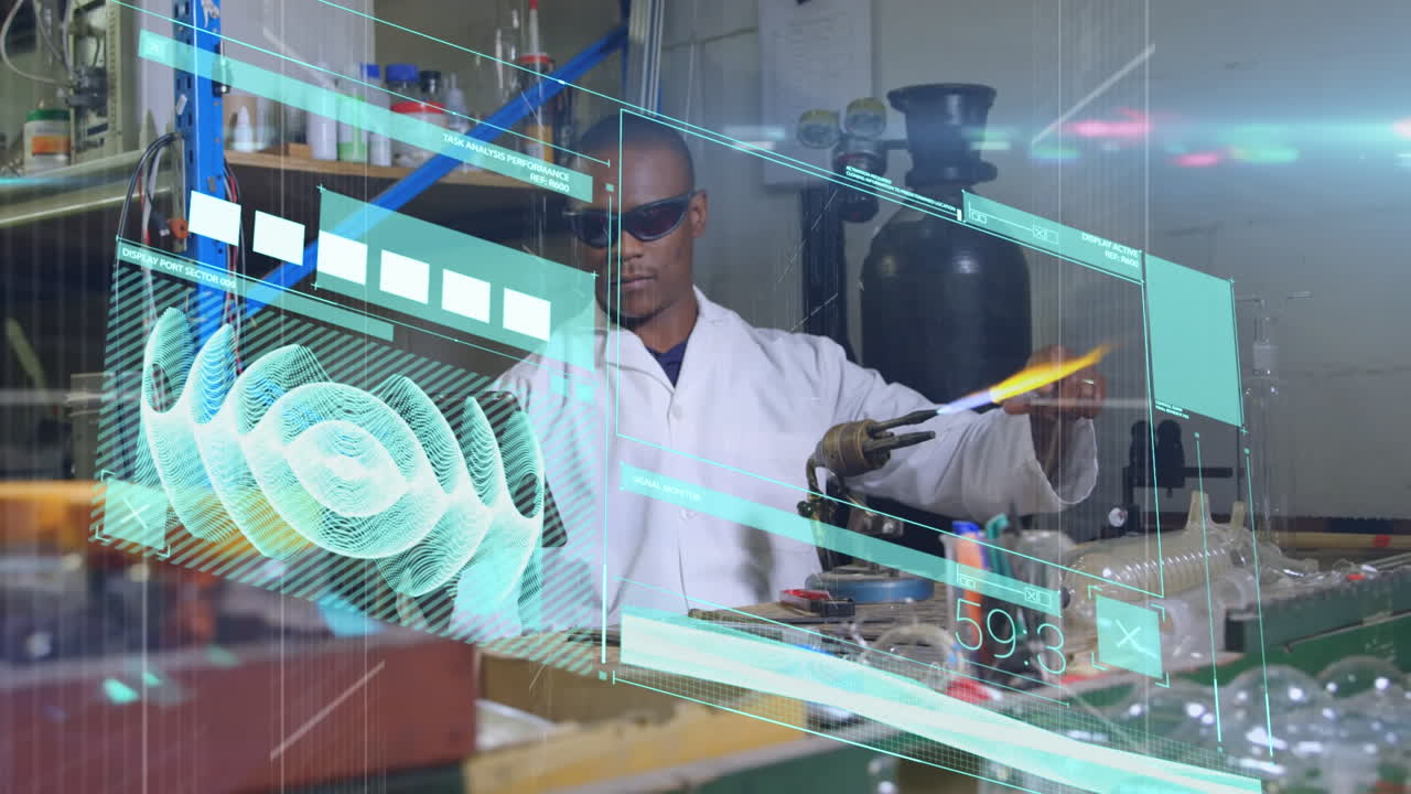 animación de diversos datos sobre un trabajador de laboratorio afroamericano