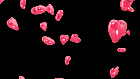 corazones rosados cayendo sobre un fondo negro