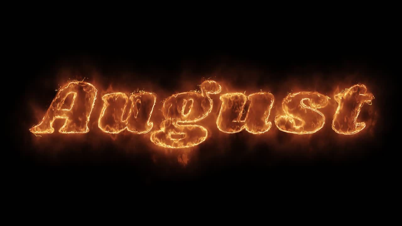 August word hot animated burning realistic fire flame and smoke seamlessly loop animation on