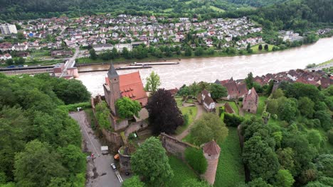 Castillo-Aéreo,-Ciudad-De-Alemania-Y-Río-Neckar