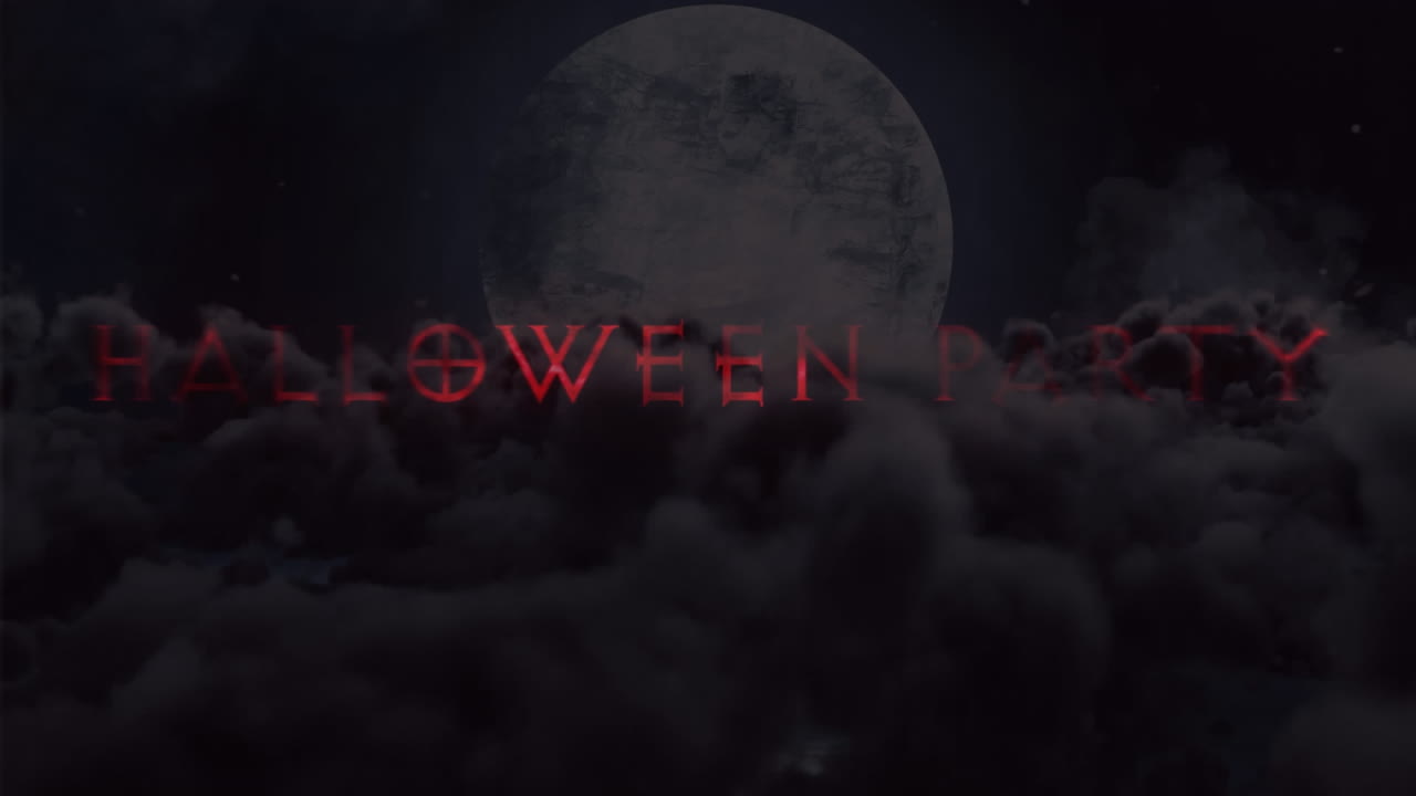 animación de la fiesta de halloween sobre luna llena y fondo del cielo nocturno