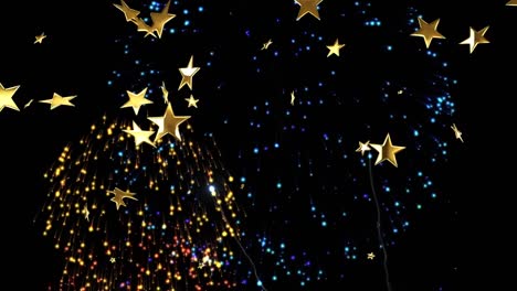 animation of stars floating over fireworks on black background