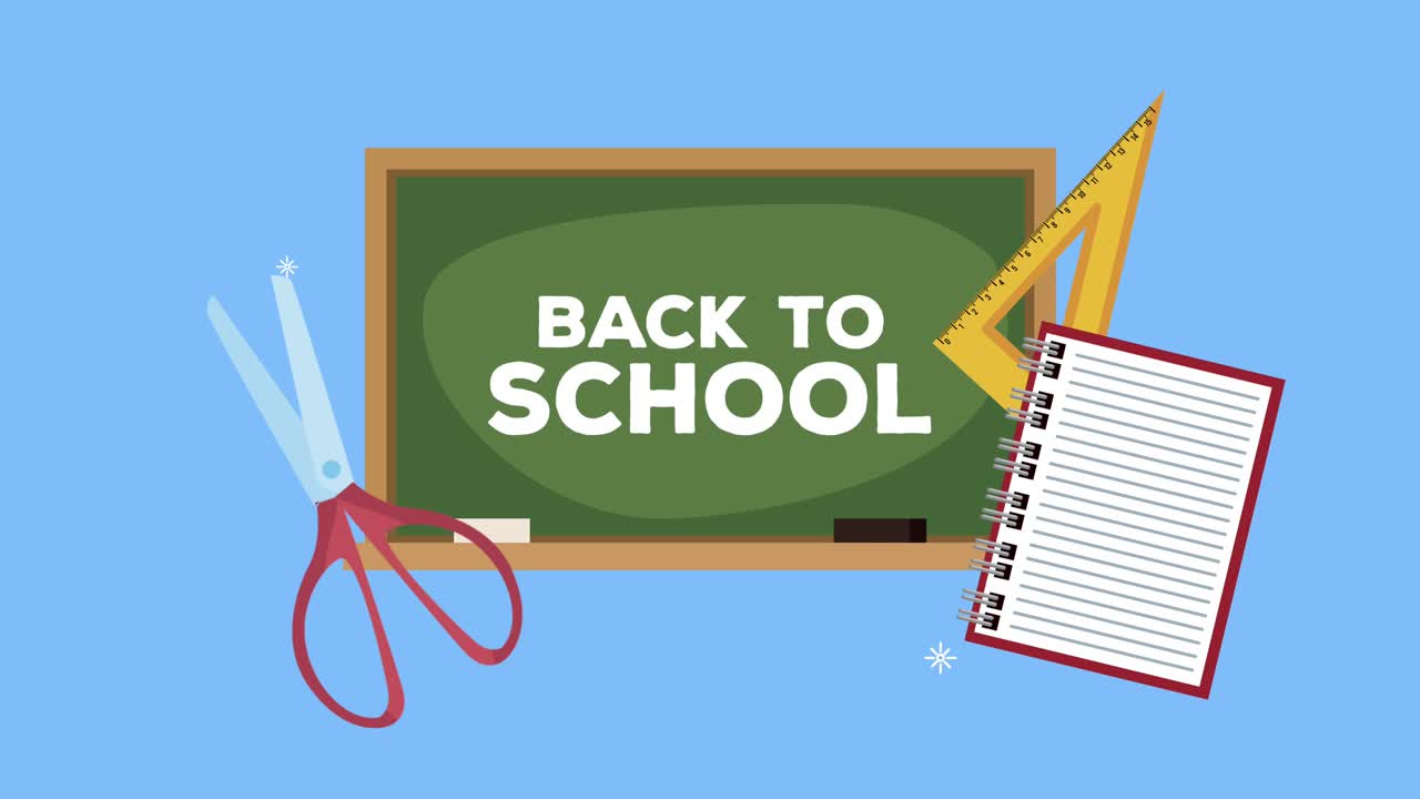 back to school lettering in chalkboard with supplies