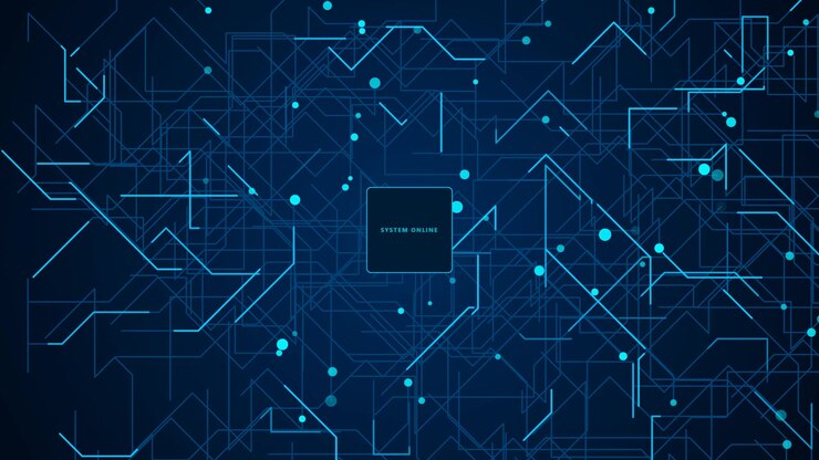 Animazione di circuito stampato digitale con testo 'Sistema Online'
