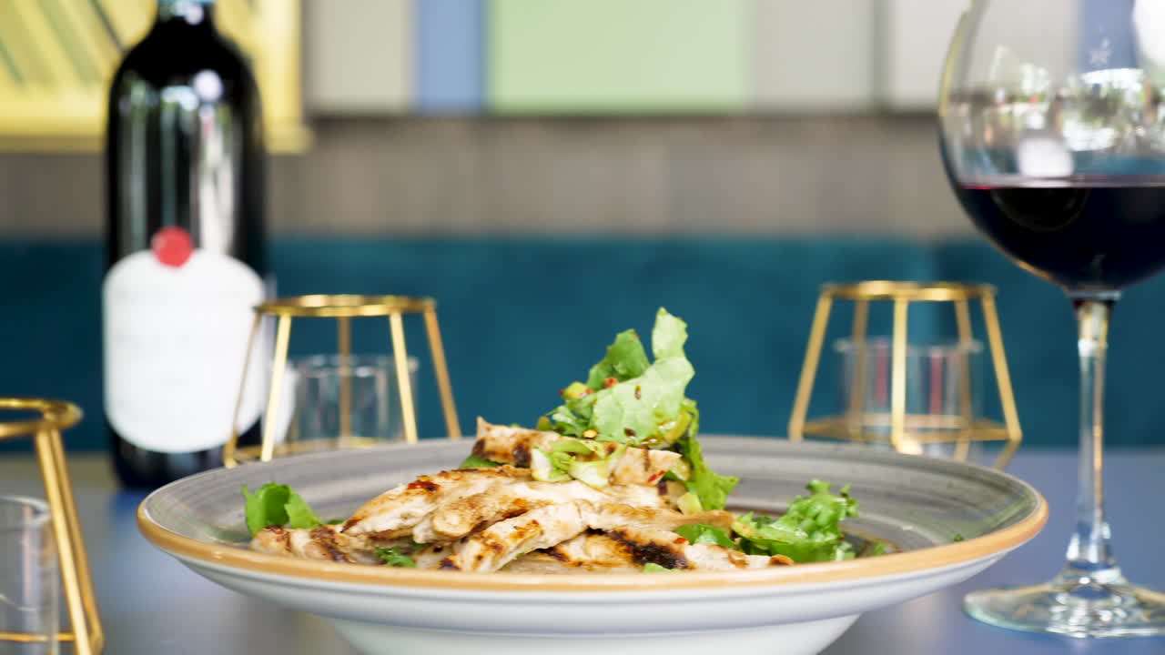 Fine Dining with Wine and Chicken Salad